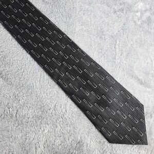 Claiborne Men Charcoal Grey Silk Tie Geometric Rectangle Pattern Made In Italy
